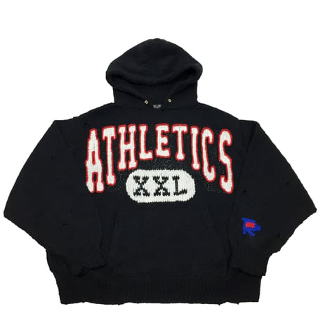 Hand Knit Hooded College Wool Sweater  (BLACK)