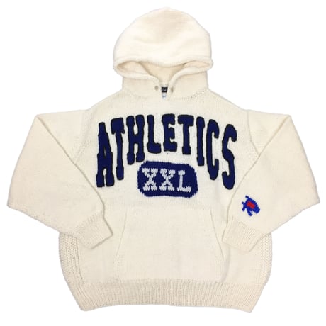 Hand Knit Hooded College Wool Sweater  (OFF WHITE)