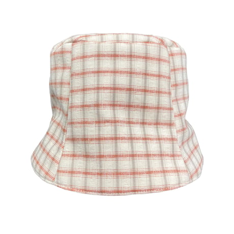 Linen Cotton Seersucker Brimless Bucket Hat (ORANGE CHECK)