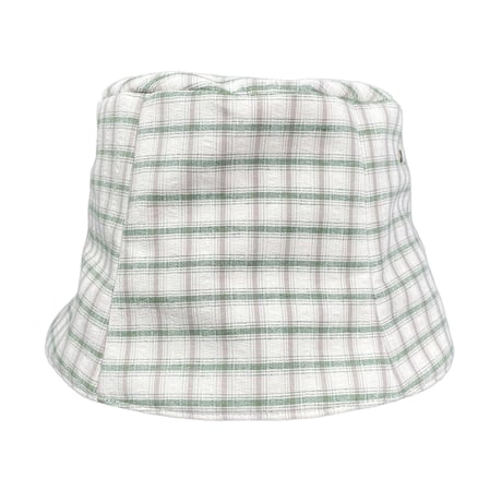 Linen Cotton Seersucker Brimless Bucket Hat (GREEN CHECK)