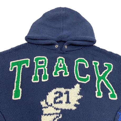 Hand Knit Hooded College Sweater (NAVY)