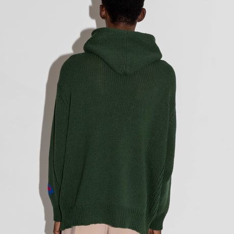 Hand Knit Hooded College Sweater (IVY GREEN)