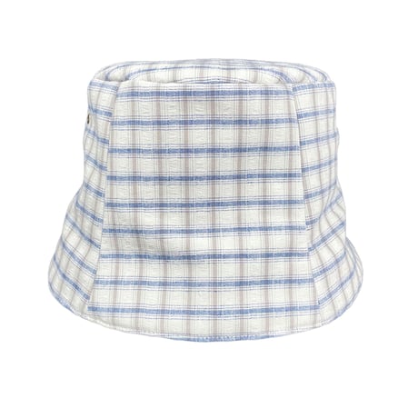 Linen Cotton Seersucker Brimless Bucket Hat (BLUE CHECK)