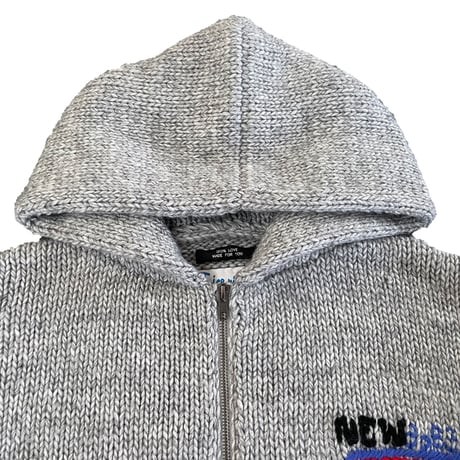 Hand Knit Zip Up Hooded Sweater (HEATHER GRAY)