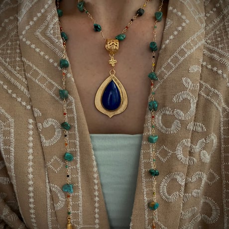 Shank chain Lariat  :Turquoise & multicolor agate