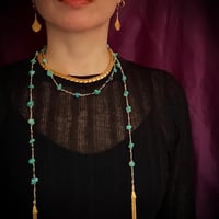Shank chain Lariat  :Turquoise & multicolor agate