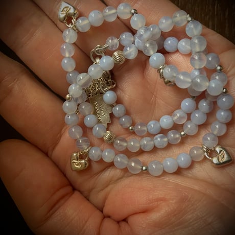 Necklace - Blue lace agate & CUORE OCCHIO - Silver