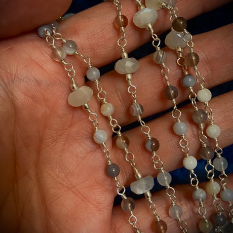 Lariat - Botswana agate & White moonstone -Silver
