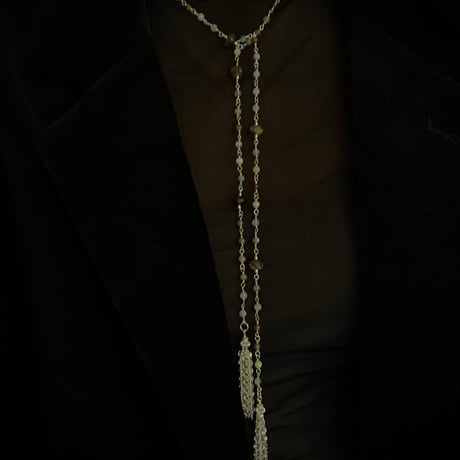 Lariat - Botswana agate & White moonstone -Silver