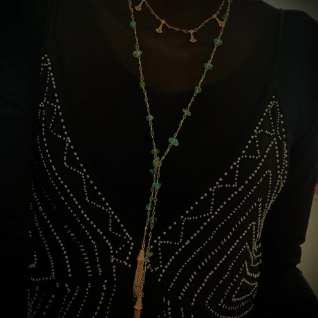 Shank chain lariat  - Apatite & multicolor agate