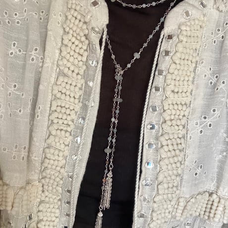 Lariat - Botswana agate & White moonstone -Silver