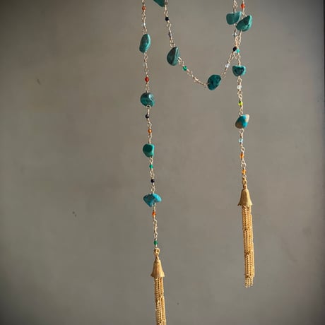 Shank chain Lariat  :Turquoise & multicolor agate