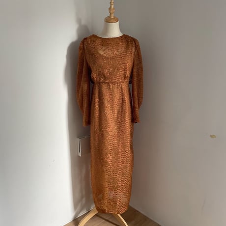 【nokcha original】jacquard sheer dress/camel_nd0092