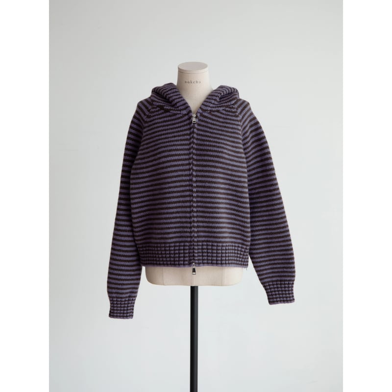 予約販売》2way zip border knit hoodie/2colors_nt242