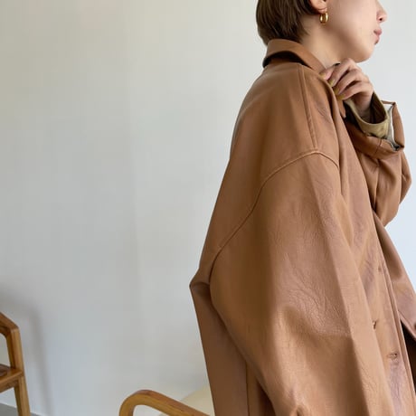 【nokcha original】eco leather over jacket/camel brown_no0163
