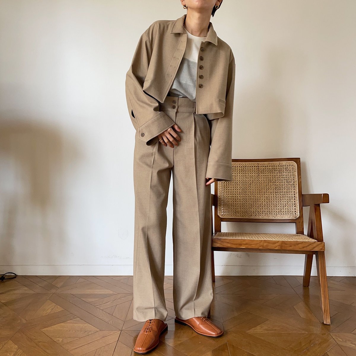 nokcha original】half minimal jacket/beige_no01 nokcha original】half minimal jacket/beige_no01