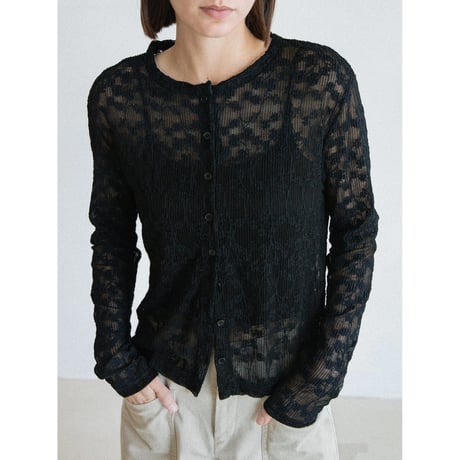 《予約販売》jacquard sheer no collar cardigan/2colors_nt2566