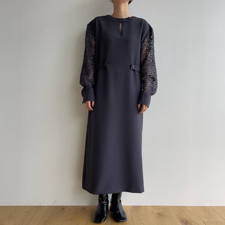 【nokcha original】sleeve dress/charcoal navy_nd0134