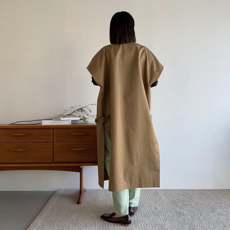 【nokcha original】twill slit long vest/beige_no0205