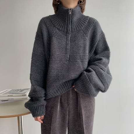 【nokcha original】zip up over knit/charcoal_nt1184