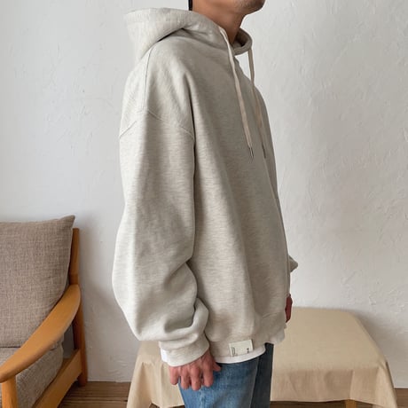 【nokcha original】unisex label hood pullover/oatmeal_nt0725