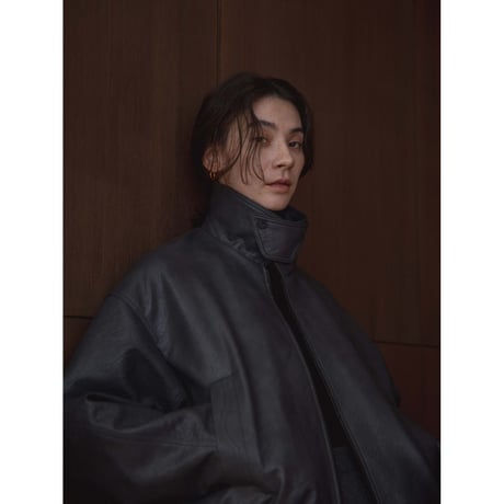 - AUTHENTIC series - throat latch fake leather jacket/blue gray_an0017