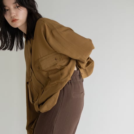 【nokcha original】pin stripe sheer over shirt/olive brown_nt1045