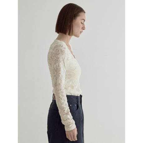 《予約販売》jacquard sheer neck accent tops/2colors_nt2544