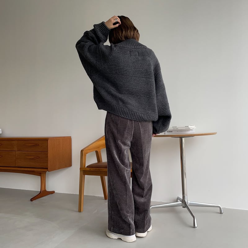 nokcha original】zip up over knit/charcoal_nt11