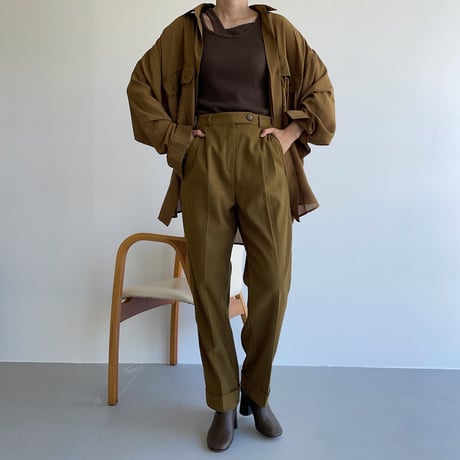 【nokcha original】pin stripe sheer over shirt/olive brown_nt1045
