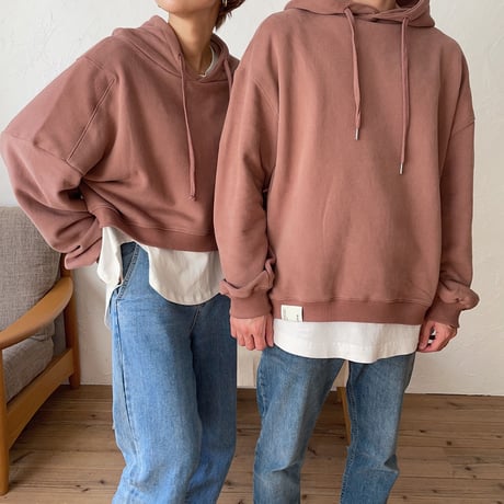 【nokcha original】unisex label hood pullover/dark pink_nt0736