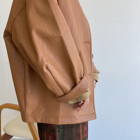 【nokcha original】eco leather over jacket/camel brown_no0163
