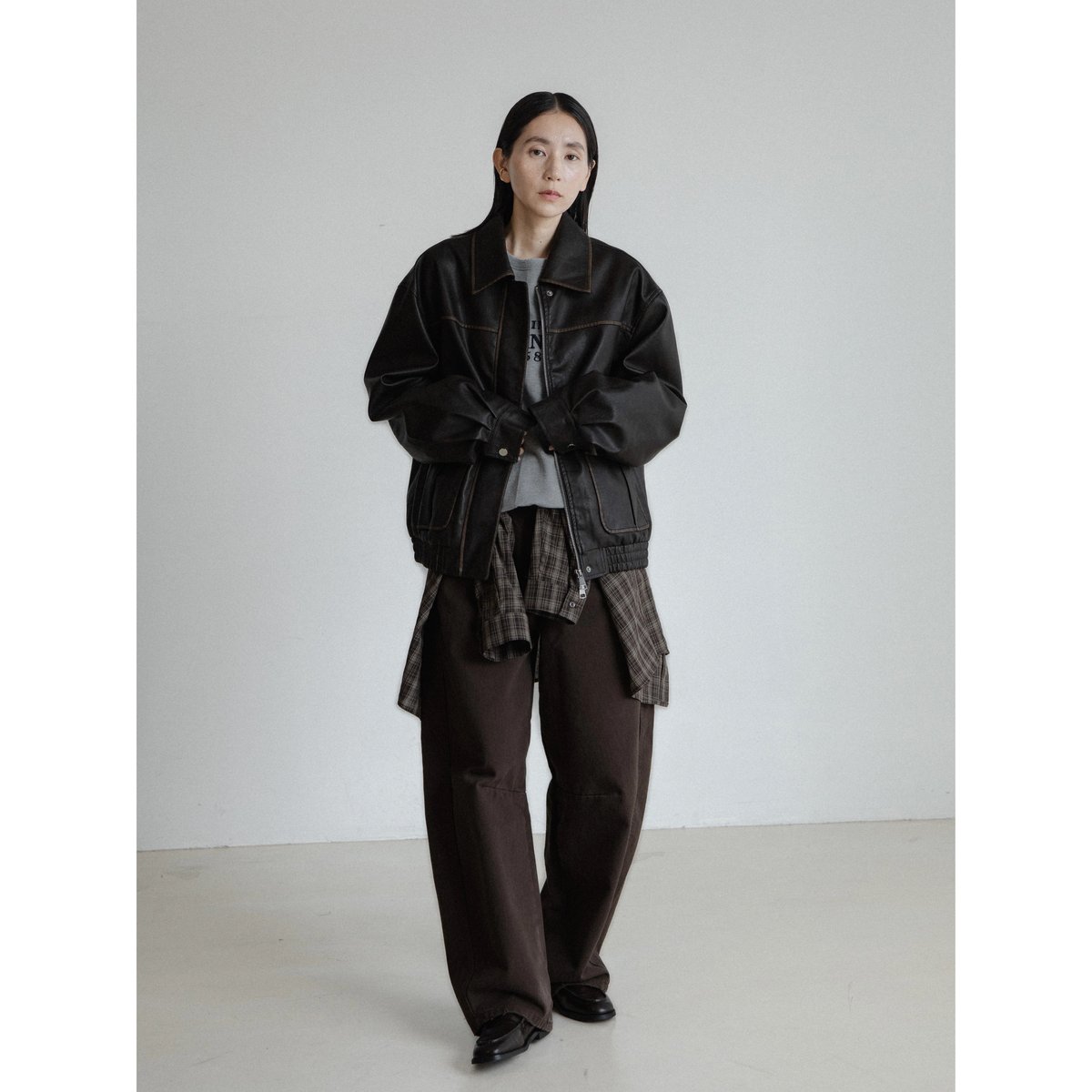 予約販売》vintage like fake leather jacket/2colors