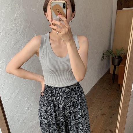 《予約販売》lady u neck knit tank top/4colors_nt0440