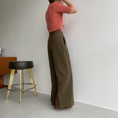 【nokcha original】back slit long pants/deep khaki_np0453