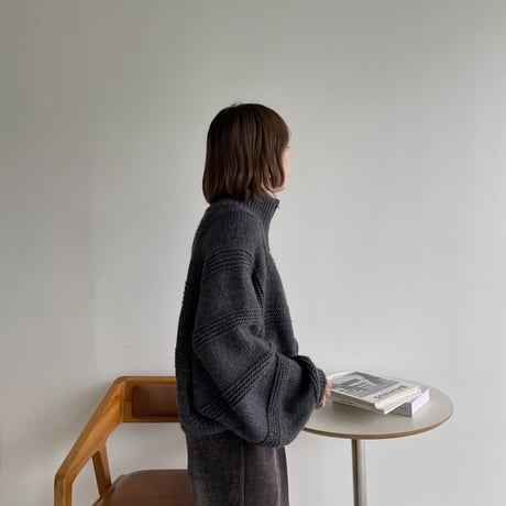 【nokcha original】zip up over knit/charcoal_nt1184