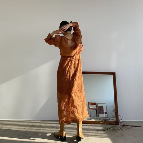 【nokcha original】jacquard sheer dress/camel_nd0092