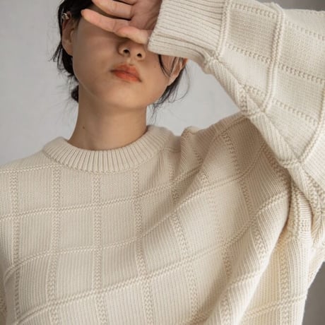 【nokcha original】block over knit/ivory_nt1264