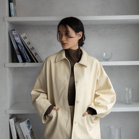 【nokcha original】eco leather over jacket/ivory_no0197