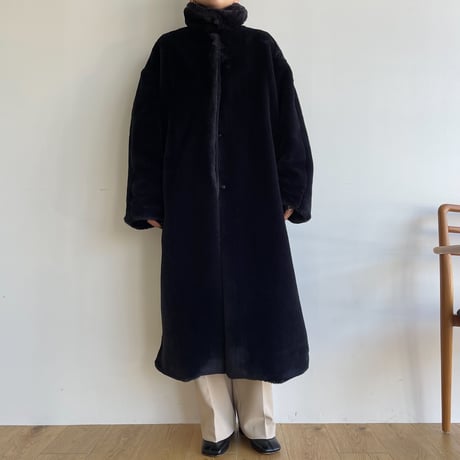 【nokcha original】long fur coat/navy black_no0240