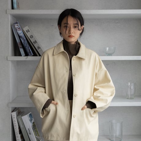 【nokcha original】eco leather over jacket/ivory_no0197