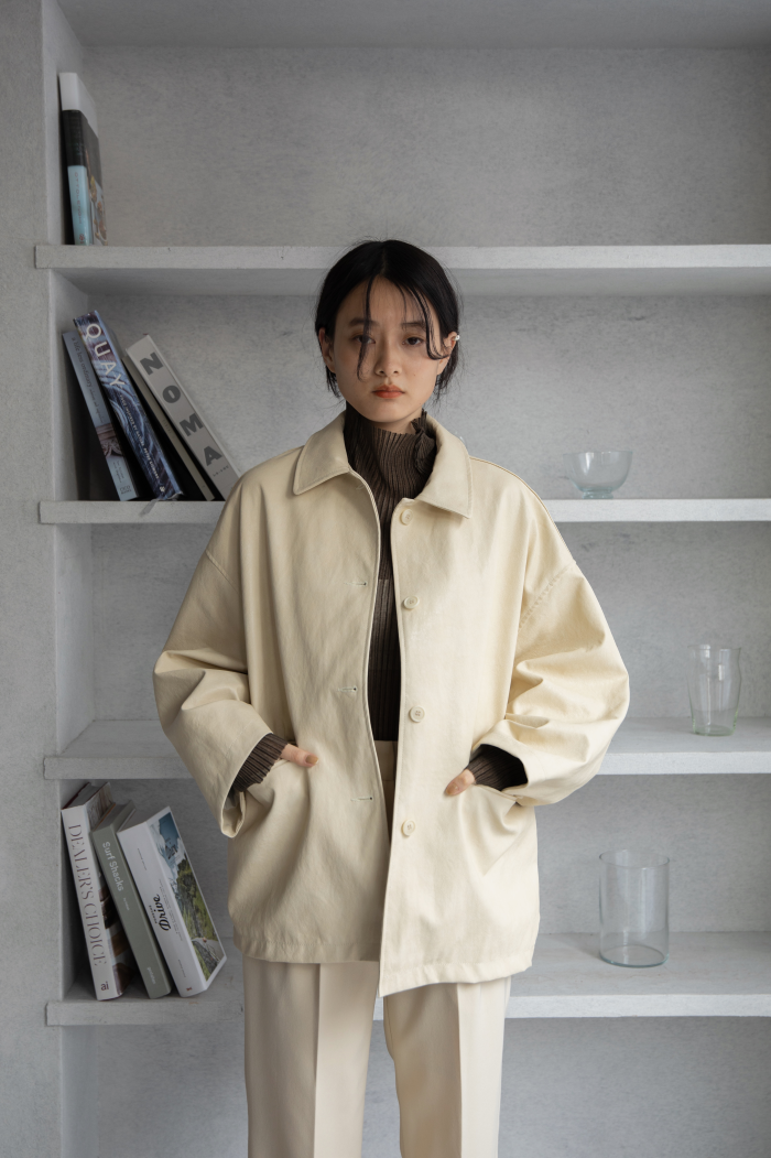 nokcha original】eco leather over jacket/ivory_ nokcha original】eco leather over jacket/ivory_