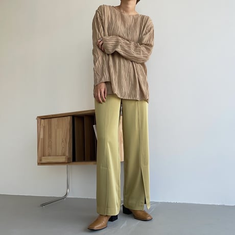 【nokcha original】satin slit pants/yellow green_np0455