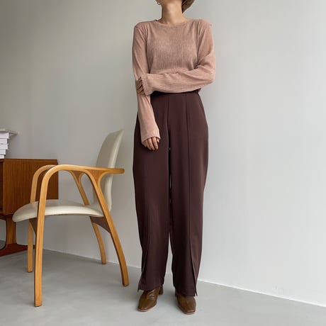 【nokcha original】satin slit pants/brown_np0456
