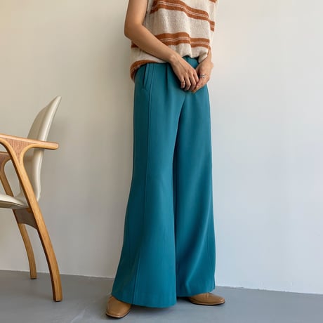 【nokcha original】back slit long pants/turquoise blue_np0452