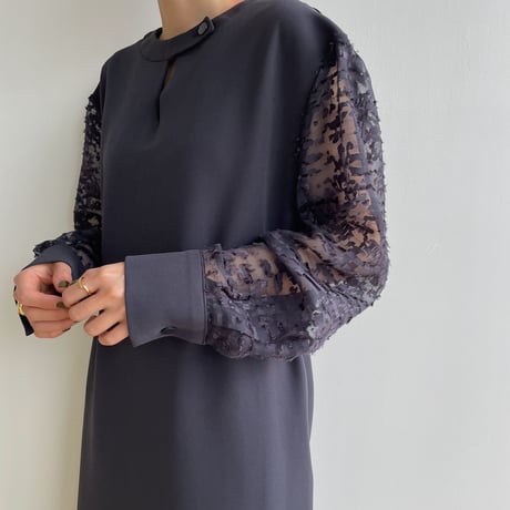 【nokcha original】sleeve dress/charcoal navy_nd0134