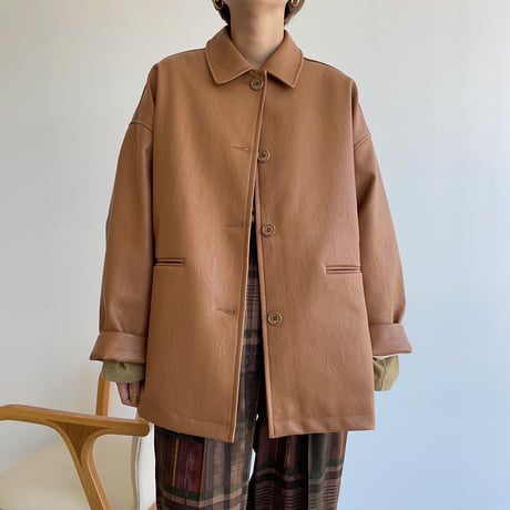 【nokcha original】eco leather over jacket/camel brown_no0163