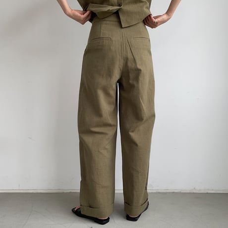 【nokcha original】 linen tuck cocoon pants/khaki_np0399