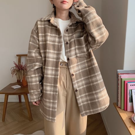 ✳︎予約販売✳︎wool blend check shirt jk_no0042