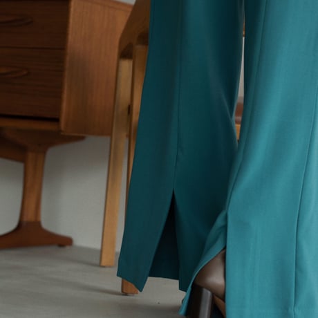 【nokcha original】back slit long pants/turquoise blue_np0452